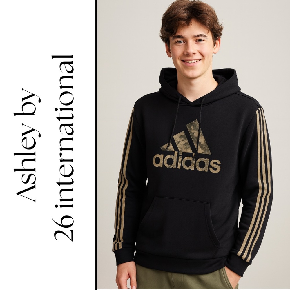 Adidas Men’s Camo Logo Hoodie – Black/Gold – NWT Size S